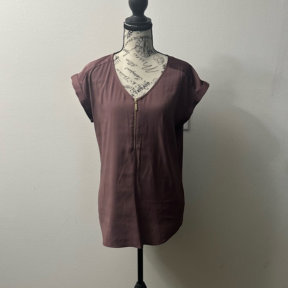 Express Tops - Express Dusty Purple Blouse with Gold Zipper